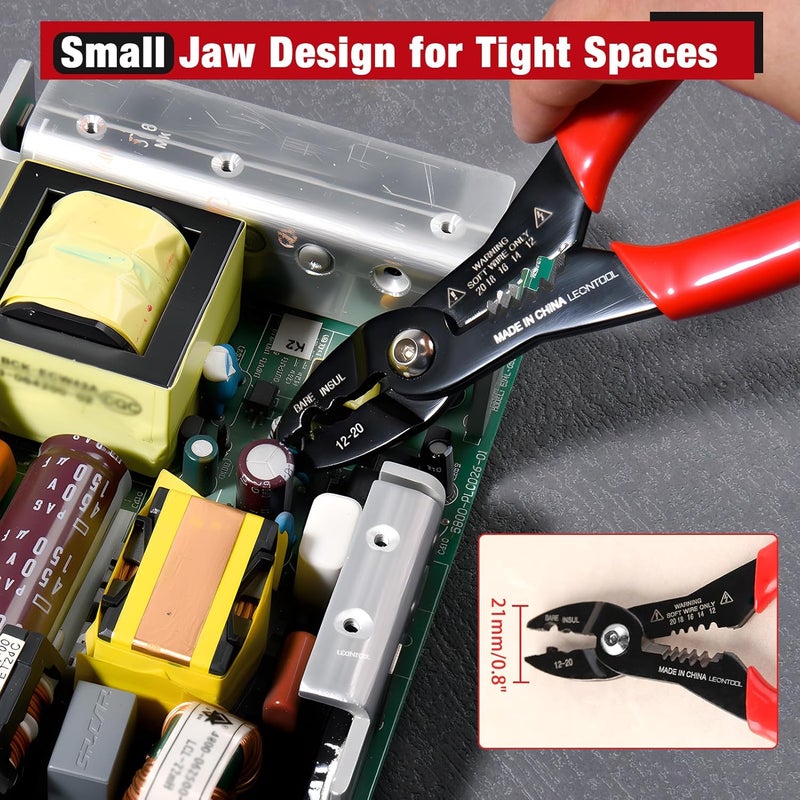 LEONTOOL 4-in-1 Multi Purpose Electricians Pliers with Wire Cutter, Crimper, Gripper, Stripper| 7" Compact Wire Stripper| Professional Wire Crimping Tool for 12-20 AWG Insulated & Non-Insulated Wires - Image 5